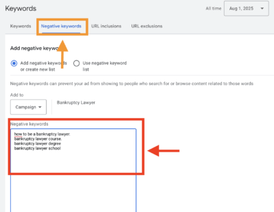 negative keywords