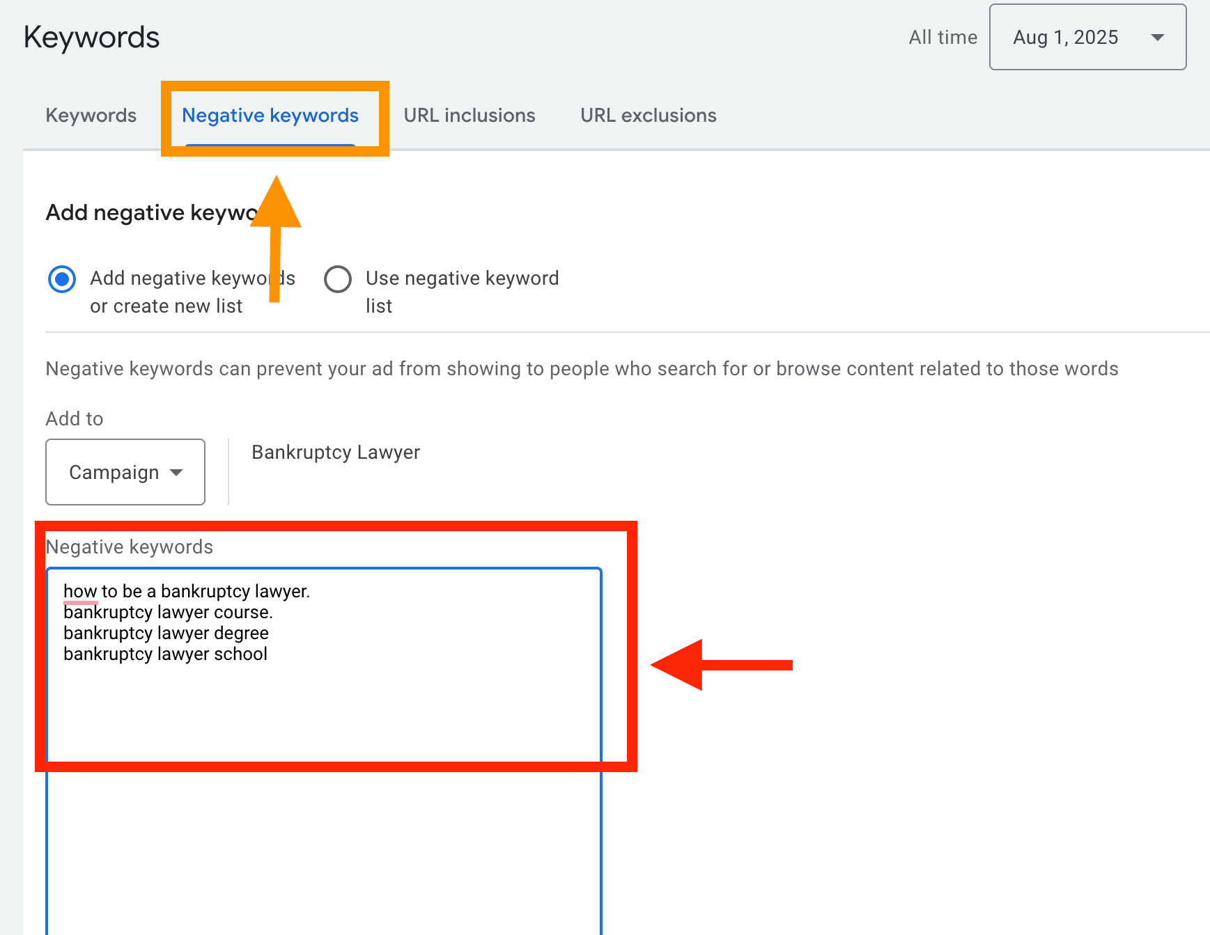 negative keywords
