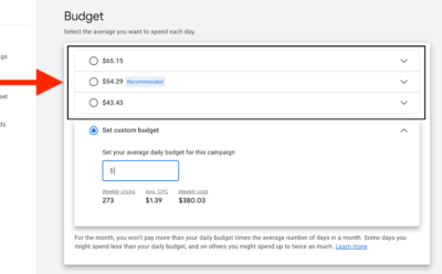 googles recommended budget