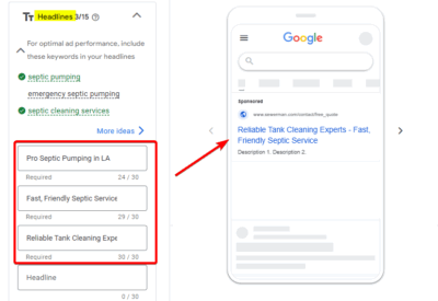 Google Ads for Septic Companies Ad Copy Sample