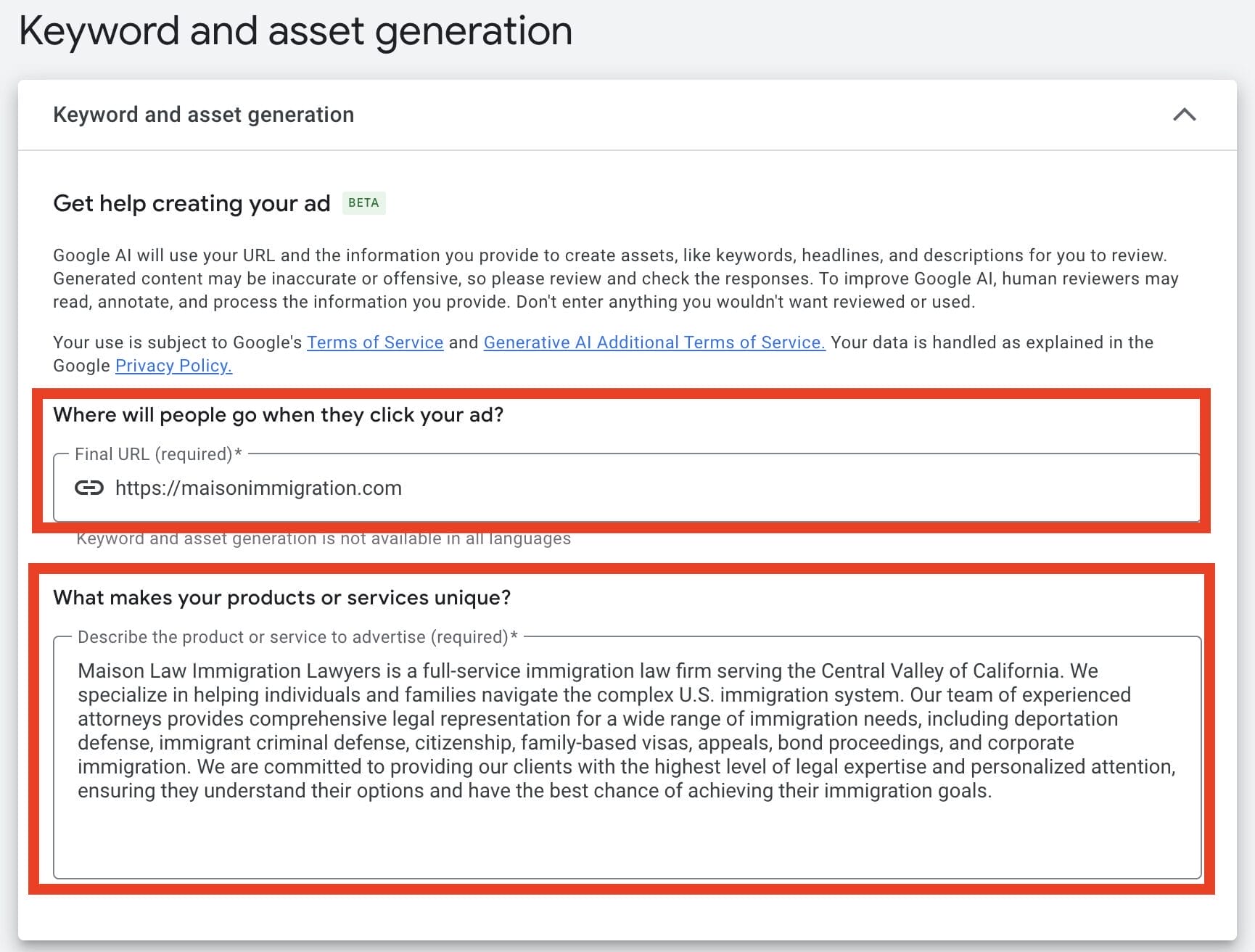 Keyword assets