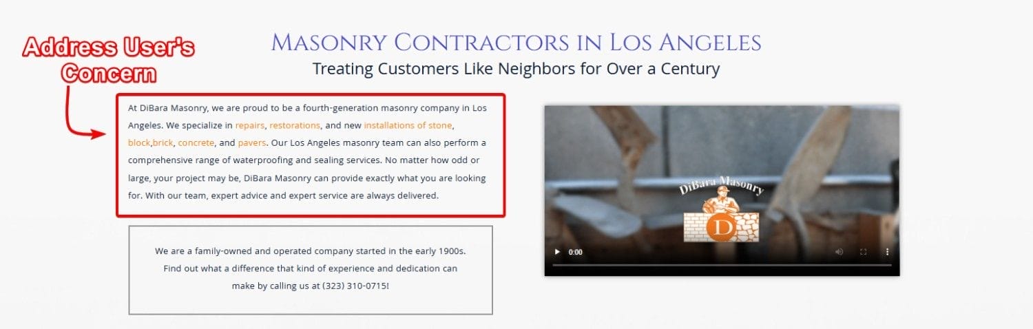 Landing Page Address User's Concern Sample