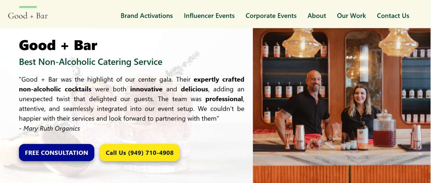 Good + Bar Beverage Catering Landing Page