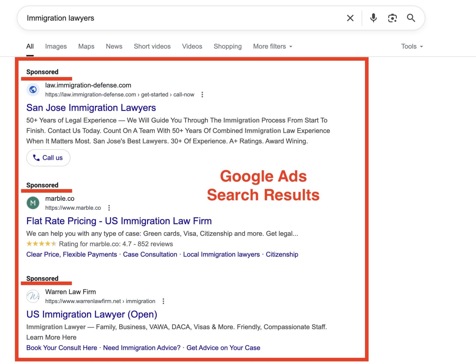 google ads search results