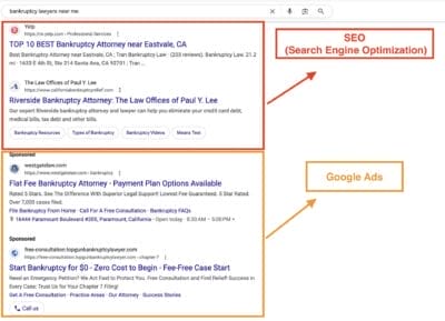 google ads vs seo for bankruptcy lawyer