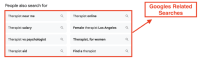 googles related searches for therapists