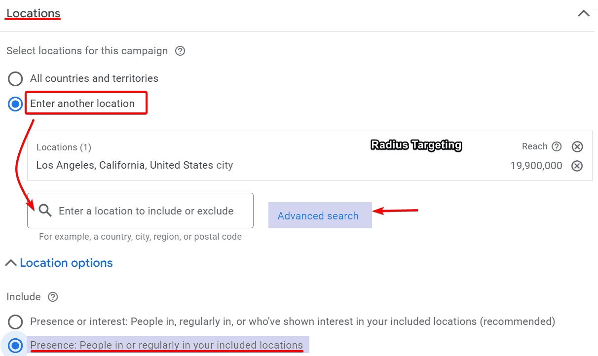 Location Setting for Google Ads for Masonry
