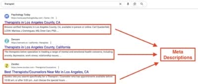 meta descriptions for therapists