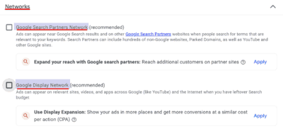 Unchecking Google Network Settings