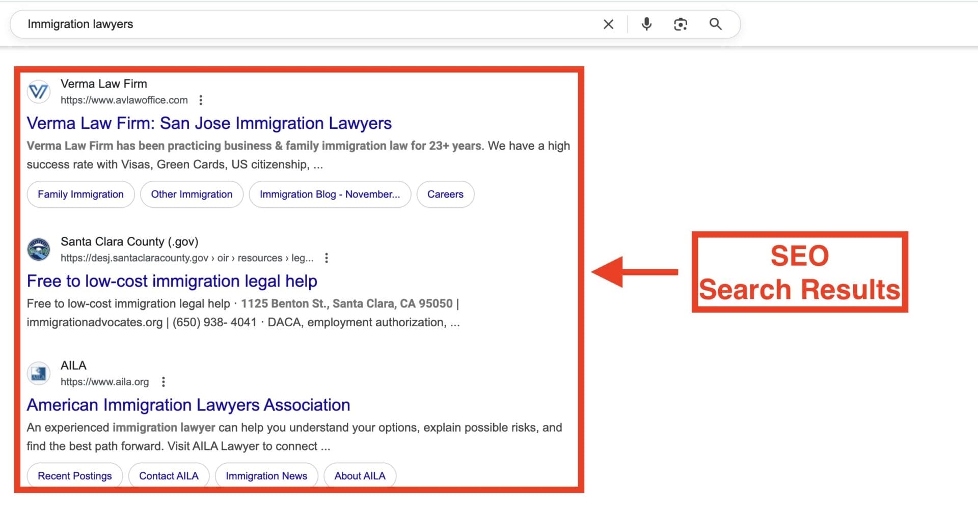 seo for immigration lawyer search results