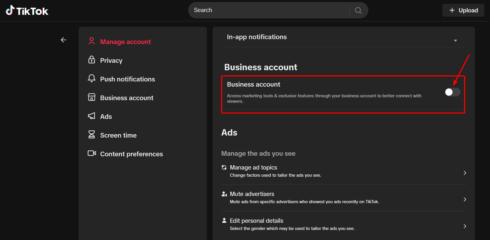 Switching to Business Account
