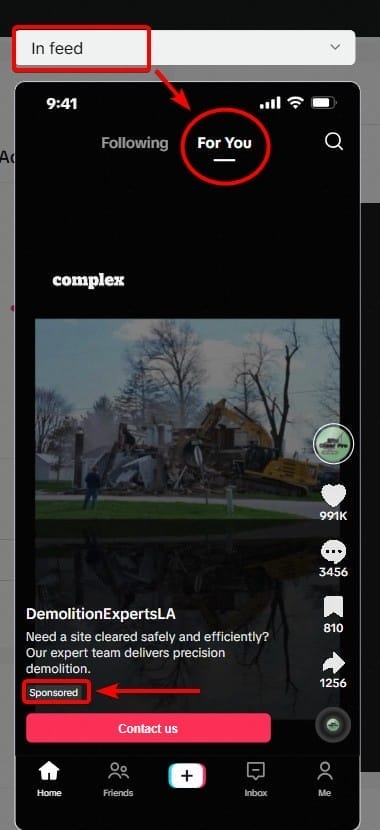 In Feed TikTok Ads Sample 