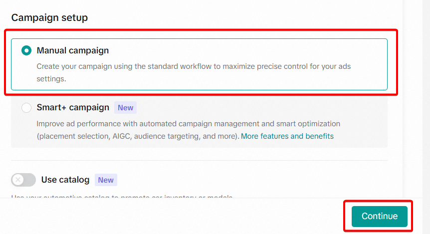 Choosing Manual Camapaign