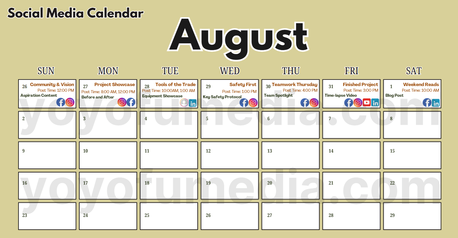 Social Media Content Calendar for Demolition Companies