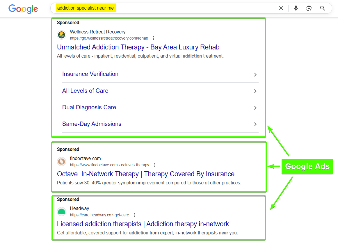 Top Search Results on "addiction specialist near me", in San Francisco, CA: