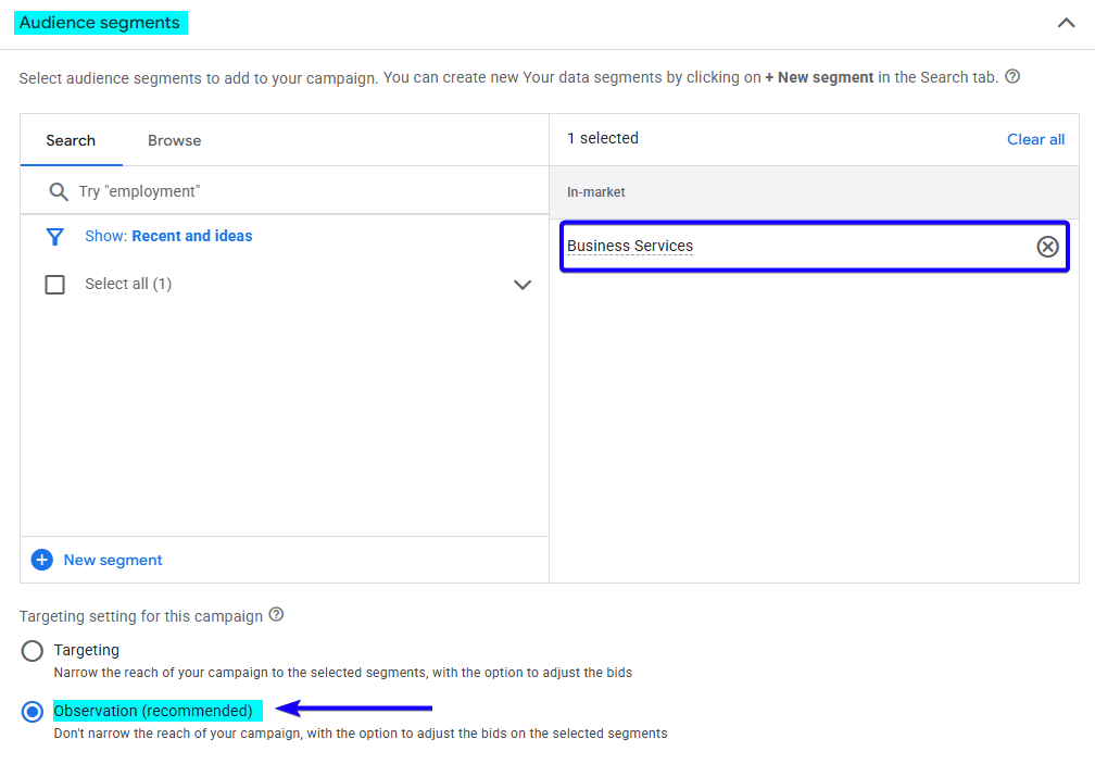 Business Services for Audience Segment for Reefer Campaign