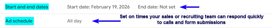 Google Ads campaign duration and schedule setting