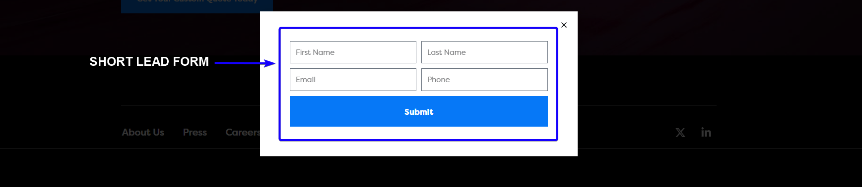 Short Lead Form sample