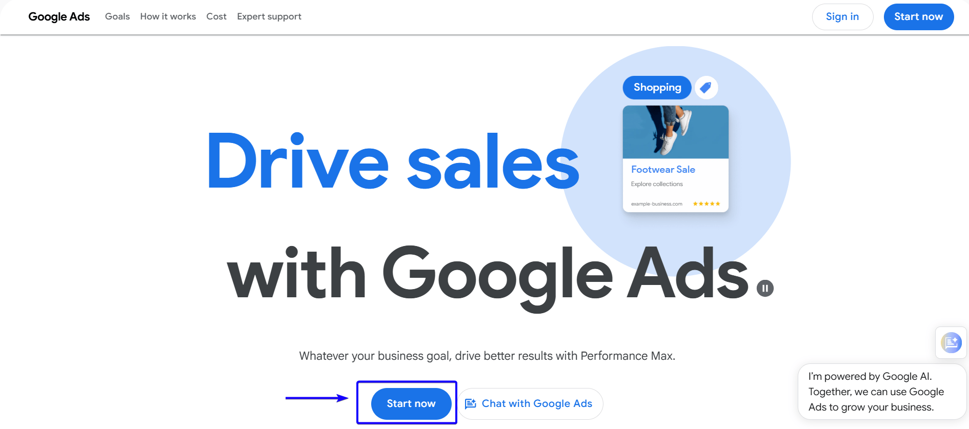 Google Ads start page 