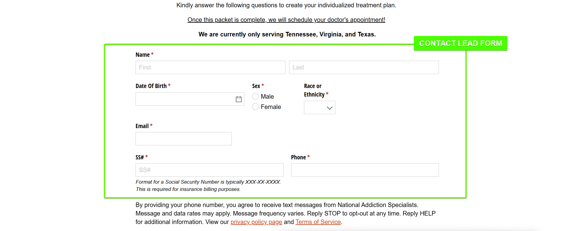 Landing Page Content: Contact Lead Form