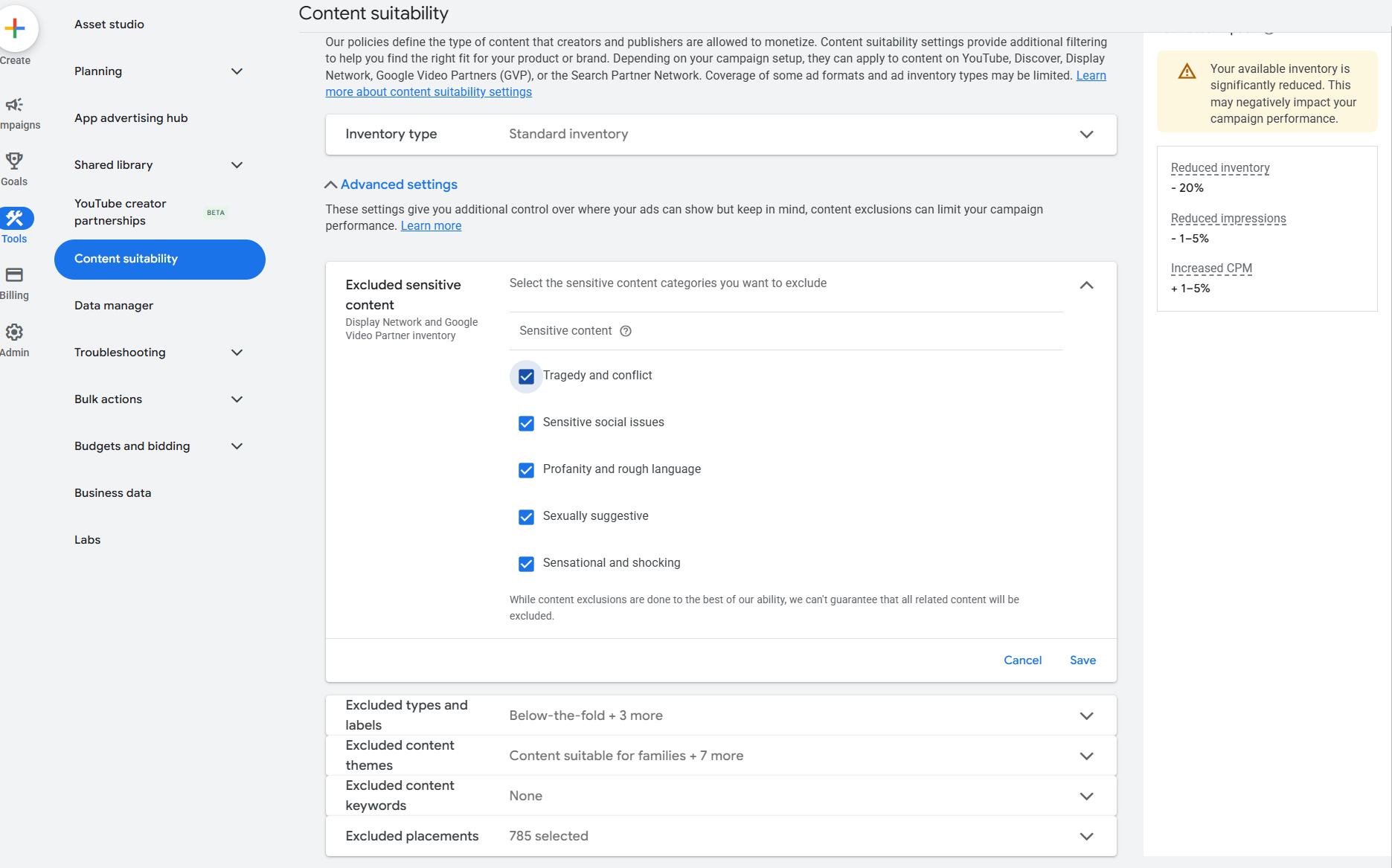 content suitability exclude sensitive content