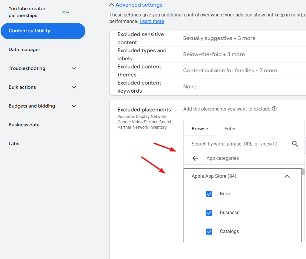 content suitability mobile apps categories